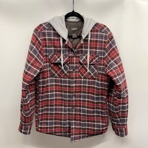 CQR‎ Men's Plaid Flannel Shirt Jacket Quilted Lined Hooded Small Shacket